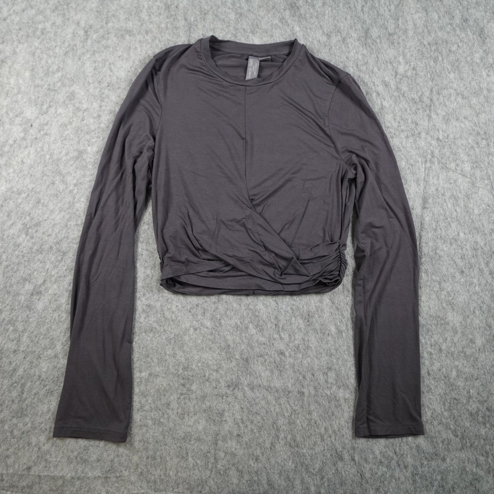Sweaty Betty Top Women Small Gray Long Sleeve Ruched Wrap Front Cropped SB9464